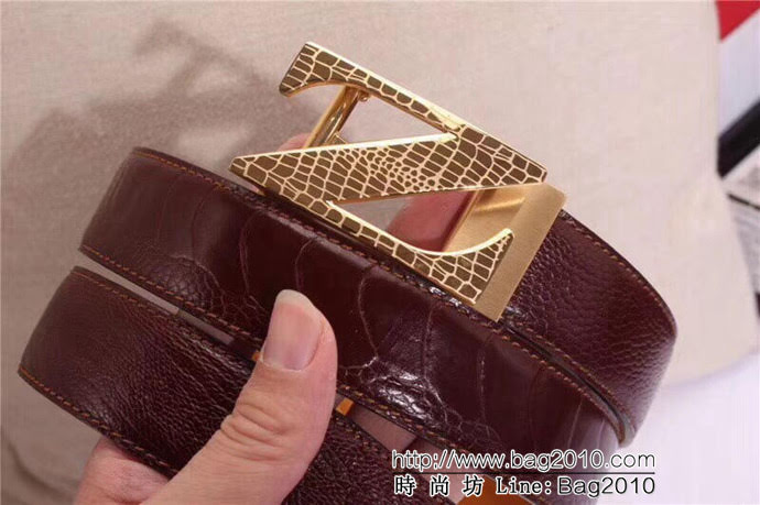 Zegna 傑尼亞 雙面原版進口牛皮壓鴕鳥腳紋 316精鋼Z字母鋼自動扣 男士皮帶  xfp1224